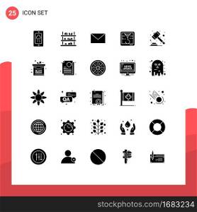 25 Thematic Vector Solid Glyphs and Editable Symbols of black friday, mortgage, email, court, hock Editable Vector Design Elements