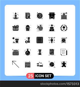 25 Thematic Vector Solid Glyphs and Editable Symbols of building, life, anonymous, city, transport Editable Vector Design Elements
