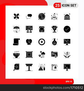 25 Thematic Vector Solid Glyphs and Editable Symbols of cake, food, lunar, dinner, couple Editable Vector Design Elements