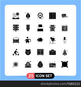 25 Thematic Vector Solid Glyphs and Editable Symbols of computing, camp, email, car, grid Editable Vector Design Elements