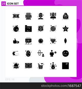 25 Thematic Vector Solid Glyphs and Editable Symbols of email, contract, student, mail, communication Editable Vector Design Elements