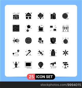 25 Thematic Vector Solid Glyphs and Editable Symbols of estimation, analysis, healthcare, allocation, location Editable Vector Design Elements