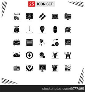 25 Thematic Vector Solid Glyphs and Editable Symbols of file, wifi, shopping, signal, laptop Editable Vector Design Elements