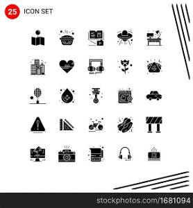 25 Thematic Vector Solid Glyphs and Editable Symbols of home, space, tin, ship, education Editable Vector Design Elements