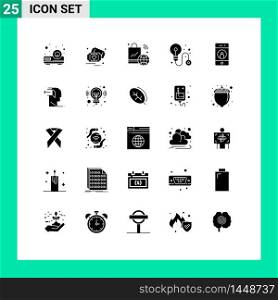 25 Thematic Vector Solid Glyphs and Editable Symbols of media, add, internet, process, business Editable Vector Design Elements