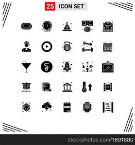 25 Thematic Vector Solid Glyphs and Editable Symbols of online, email, time, protection, glasses Editable Vector Design Elements