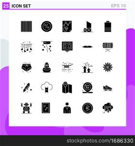 25 Thematic Vector Solid Glyphs and Editable Symbols of power, battery, paper, security, lifeguard Editable Vector Design Elements