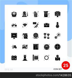 25 Thematic Vector Solid Glyphs and Editable Symbols of station, petrol, snooker, gas, sweet Editable Vector Design Elements