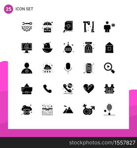 25 Thematic Vector Solid Glyphs and Editable Symbols of tools, construction, office, ax, market Editable Vector Design Elements