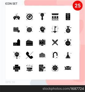 25 Thematic Vector Solid Glyphs and Editable Symbols of travel, train, forbidden, seats, man Editable Vector Design Elements