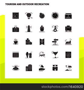 25 Tourism And Outdoor Recreation Icon set. Solid Glyph Icon Vector Illustration Template For Web and Mobile. Ideas for business company.