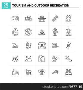 25 Tourism And Outdoor Recreation icon set. vector background