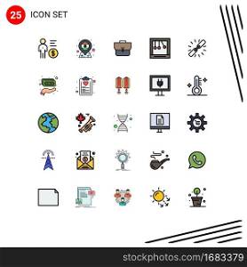 25 Universal Filled line Flat Color Signs Symbols of connect, newton, india, cradle, workbag Editable Vector Design Elements
