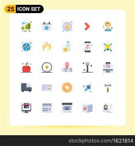 25 Universal Flat Color Signs Symbols of businesswoman, forward, globe, right, wheat Editable Vector Design Elements