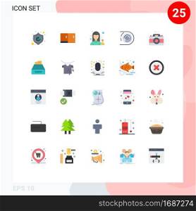 25 Universal Flat Color Signs Symbols of camera, disruptive, female, cycle, abstract Editable Vector Design Elements