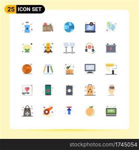 25 Universal Flat Color Signs Symbols of cauliflower, event, globe, balloon, laptop Editable Vector Design Elements