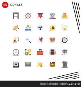 25 Universal Flat Color Signs Symbols of construction, coding, filters, reload, laptop Editable Vector Design Elements