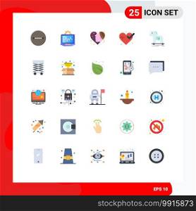 25 Universal Flat Color Signs Symbols of internet, cybercrime, emotion, beat, medical Editable Vector Design Elements