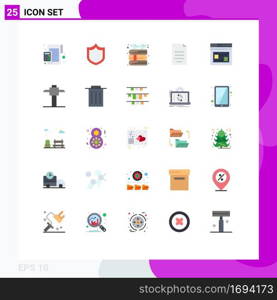 25 Universal Flat Color Signs Symbols of internet, finance, book, file, document Editable Vector Design Elements