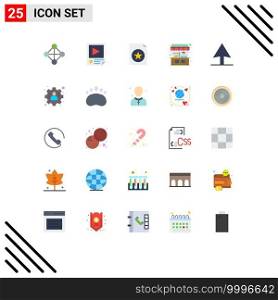 25 Universal Flat Color Signs Symbols of profile, cursor, document, street, stall Editable Vector Design Elements