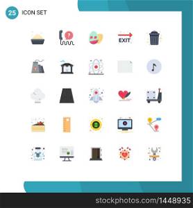 25 Universal Flat Color Signs Symbols of public, dustbin, egg, navigation, fire exit Editable Vector Design Elements