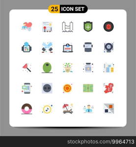 25 Universal Flat Color Signs Symbols of shield, plus, game, add, industrial Editable Vector Design Elements