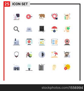 25 Universal Flat Color Signs Symbols of thinking, creative, animal, location, birthday Editable Vector Design Elements