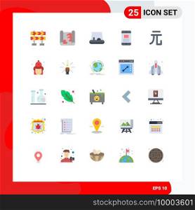 25 Universal Flat Colors Set for Web and Mobile Applications fire, yuan, vehicles, money, business Editable Vector Design Elements