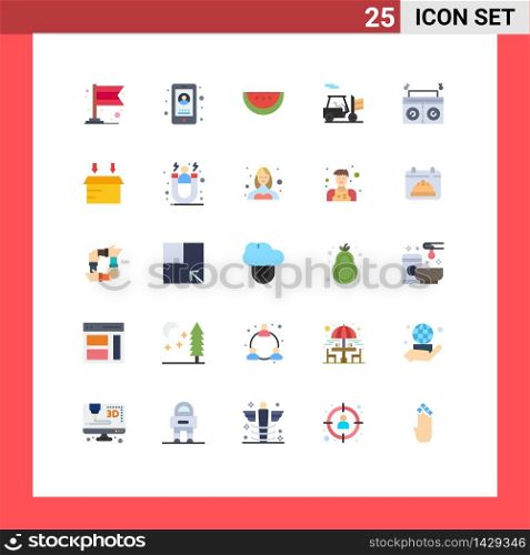 25 Universal Flat Colors Set for Web and Mobile Applications open, box, watermelon, radio, music Editable Vector Design Elements