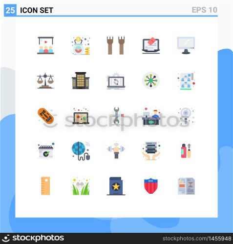 25 Universal Flat Colors Set for Web and Mobile Applications screen, data, cash, laptop, fortress Editable Vector Design Elements