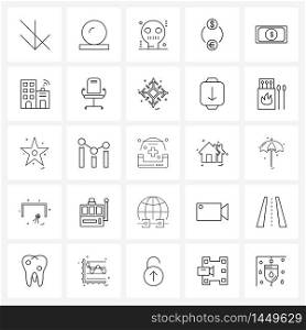 25 Universal Icons Pixel Perfect Symbols of buildings, note, technology, money, money Vector Illustration