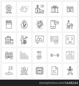25 Universal Icons Pixel Perfect Symbols of dollar, money, banking, Christmas, box Vector Illustration