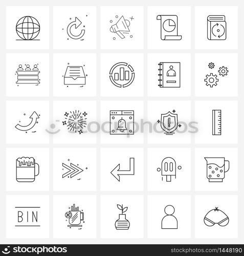 25 Universal Icons Pixel Perfect Symbols of notes, book, not, report, presentation Vector Illustration