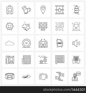 25 Universal Line Icon Pixel Perfect Symbols of bottle, petrol, location, oil industry, energy Vector Illustration