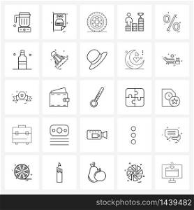 25 Universal Line Icon Pixel Perfect Symbols of career opportunities, transport, file format, tire, mechanic Vector Illustration