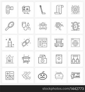 25 Universal Line Icon Pixel Perfect Symbols of hospital, atom, hockey, file, document Vector Illustration