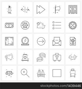 25 Universal Line Icon Pixel Perfect Symbols of library, flag design, arrow, flag, flags Vector Illustration