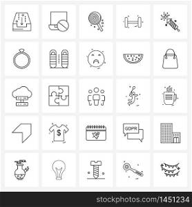 25 Universal Line Icon Pixel Perfect Symbols of shorts, sports, forbidden, games, candy Vector Illustration
