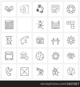 25 Universal Line Icons for Web and Mobile boat, hardware, internet, filming, came scope Vector Illustration