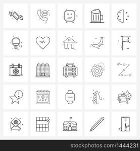 25 Universal Line Icons for Web and Mobile clock, drink, emoji, beer, naughty Vector Illustration