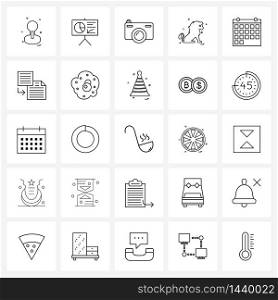 25 Universal Line Icons for Web and Mobile date, lion, performance, wildlife, photography Vector Illustration