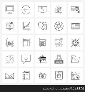 25 Universal Line Icons for Web and Mobile debit card, photography, search, camera, image Vector Illustration