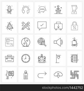 25 Universal Line Icons for Web and Mobile food, blender, messages, startup, finance Vector Illustration