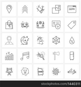 25 Universal Line Icons for Web and Mobile gdpr web security, image, up, dialog, blood pressure Vector Illustration