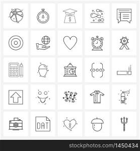 25 Universal Line Icons for Web and Mobile message, chat, debt, potato, chips Vector Illustration