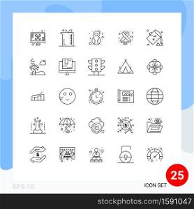 25 Universal Line Signs Symbols of bucket, day, chemistry, cancer sign, genre Editable Vector Design Elements