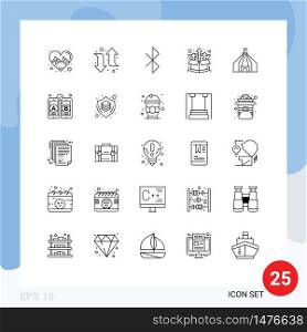 25 Universal Line Signs Symbols of development, tent, connection, tant, product Editable Vector Design Elements