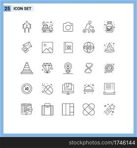 25 Universal Line Signs Symbols of drugs, sport, real, riding, picture Editable Vector Design Elements