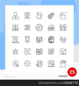 25 Universal Line Signs Symbols of finger, markets, graphic, global, refrigerator Editable Vector Design Elements
