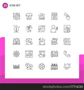 25 Universal Line Signs Symbols of leaf, gestures, apple, finger, temperature measurement Editable Vector Design Elements